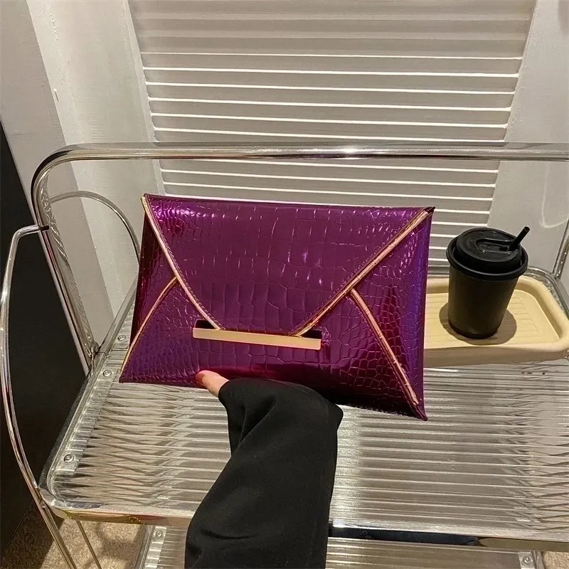 Purple Gold Silver Pu Leather Solid Color Square Evening Bags