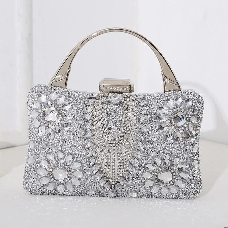 Silver Black Red Pu Leather Flower Pillow Shape Evening Bags