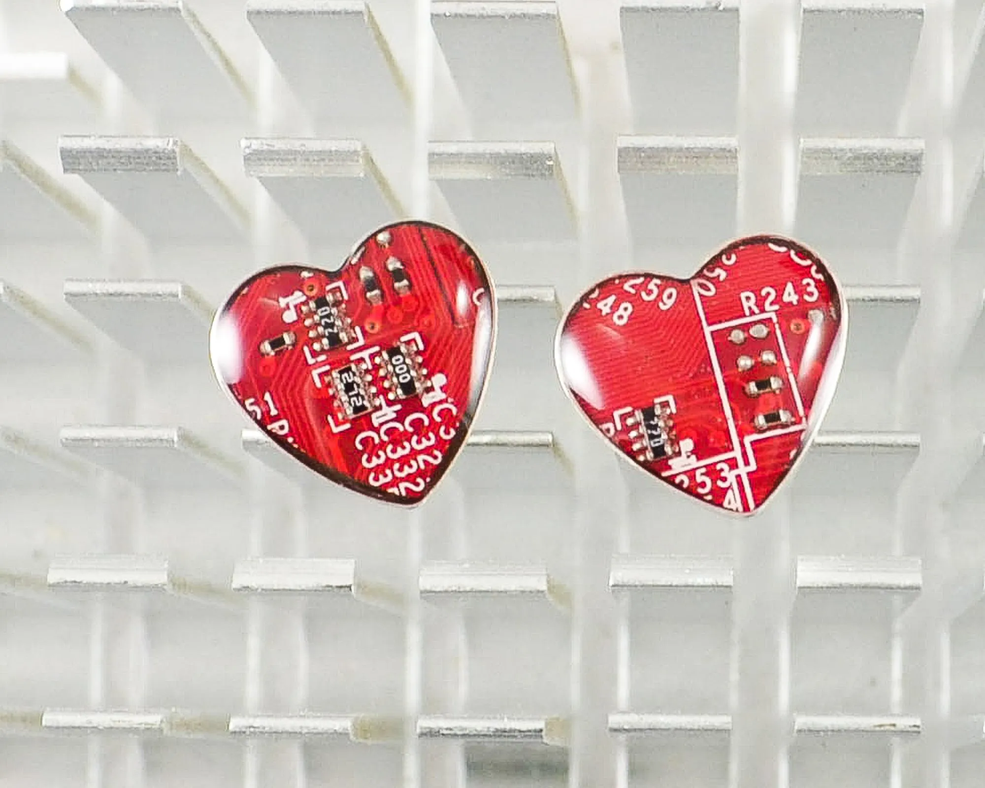Small Circuit Board Heart Post Earrings