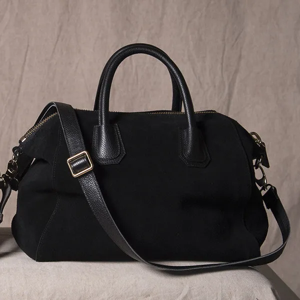 ST IVES - Black Genuine Suede Leather Handbag