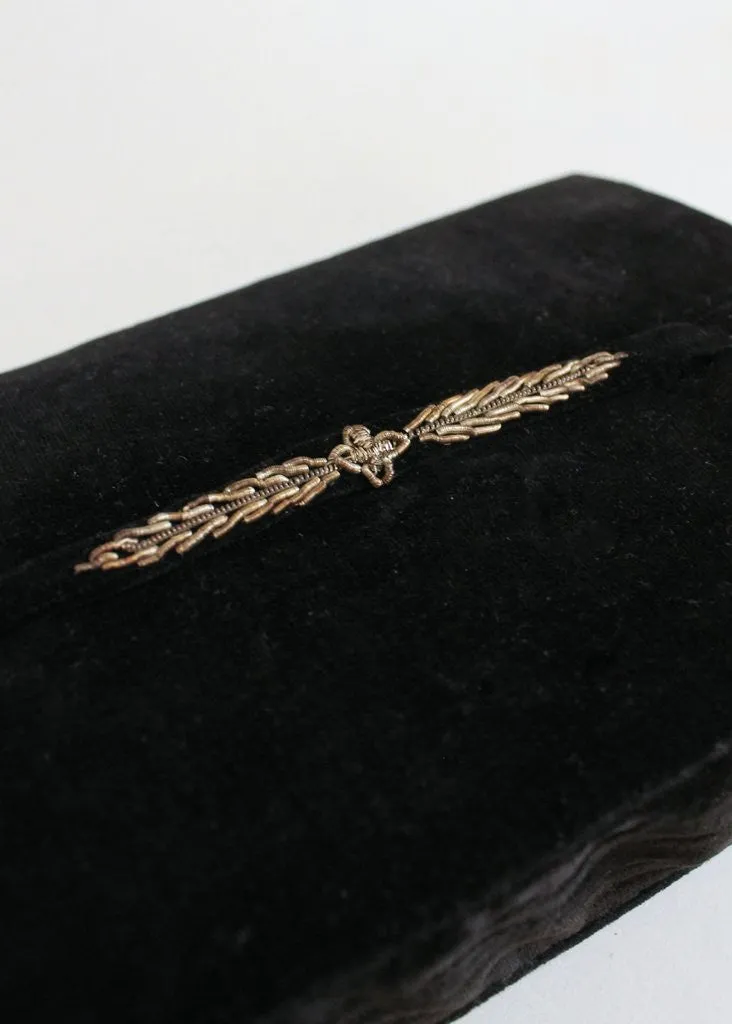 Vintage 1930s Metallic Gold Embroidered Velvet Clutch Purse