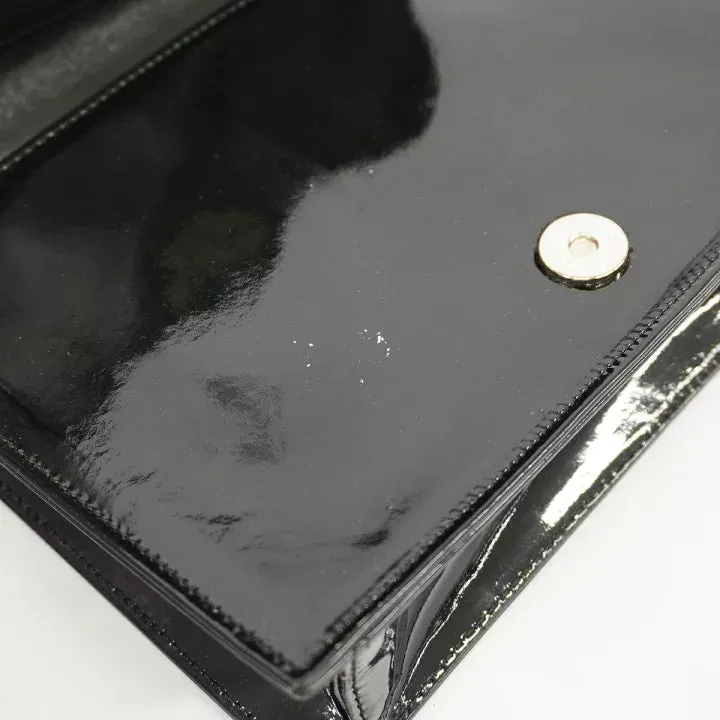 Vintage CHANEL patent enamel clutch bag, wristlet in mademoiselle portrait, Just a drop of Number 5, in black, yellow, and red.  050907rk1