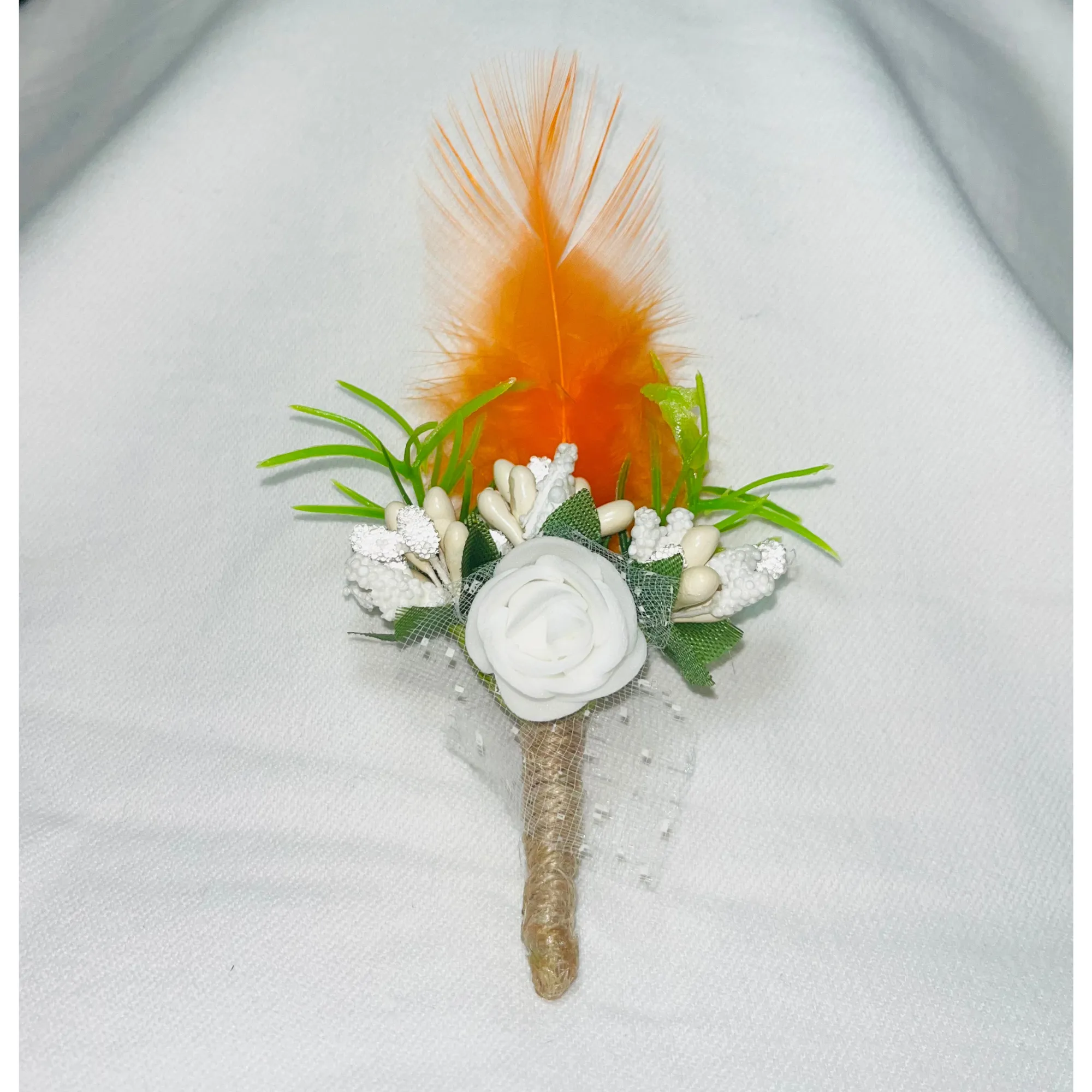 White & Orange Faux Feather Flower Brooch ( Wholesale )