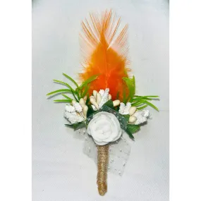 White & Orange Faux Feather Flower Brooch ( Wholesale )